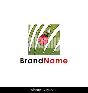 Ladybug  with leaves and dew Logo Stock Vector