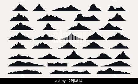 big set of black mountains silhouettes isolated Stock Vector