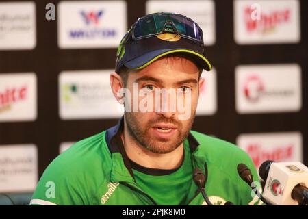 Ireland Test Team Captain Andrew Balbirnie attends pre-match press conference ahead of their alone Test match Against Bangladesh at Sher-e-BanglaNatio Stock Photo