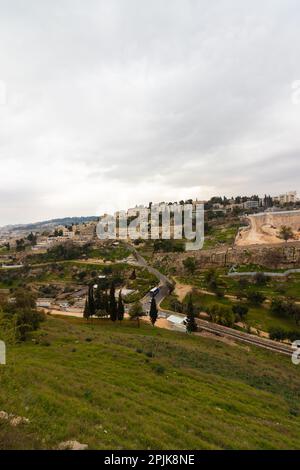 View from above on Emek Valley of Hinnom, next to the old city of Jerusalem - Israel Stock Photo