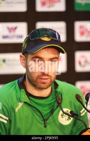 Ireland Test Team Captain Andrew Balbirnie attends pre-match press conference ahead of their alone Test match Against Bangladesh at Sher-e-BanglaNatio Stock Photo