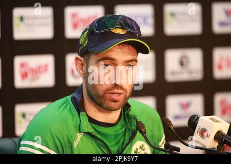 Ireland Test Team Captain Andrew Balbirnie attends pre-match press conference ahead of their alone Test match Against Bangladesh at Sher-e-BanglaNatio Stock Photo