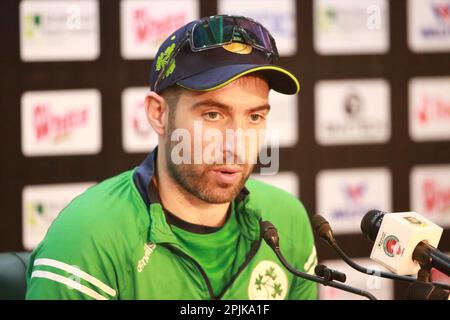 Ireland Test Team Captain Andrew Balbirnie attends pre-match press conference ahead of their alone Test match Against Bangladesh at Sher-e-BanglaNatio Stock Photo