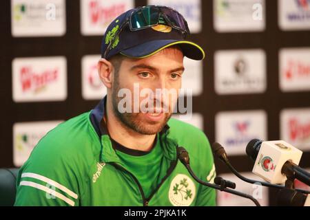 Ireland Test Team Captain Andrew Balbirnie attends pre-match press conference ahead of their alone Test match Against Bangladesh at Sher-e-BanglaNatio Stock Photo