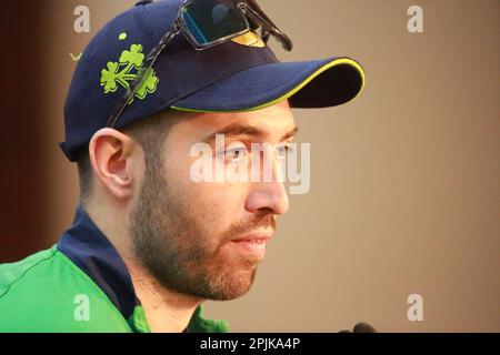 Ireland Test Team Captain Andrew Balbirnie attends pre-match press conference ahead of their alone Test match Against Bangladesh at Sher-e-BanglaNatio Stock Photo