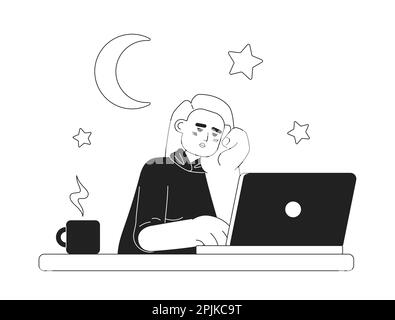 No fixed work hours in freelance work 2D vector monochrome isolated spot illustration Stock Vector