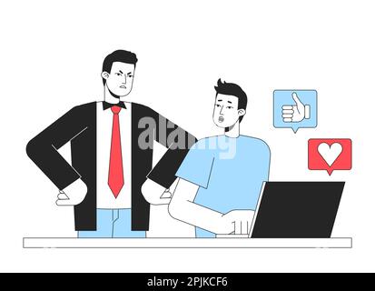 Social media distractions at work line concept vector spot illustration Stock Vector