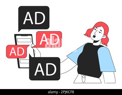 Digital ads overload line concept vector spot illustration Stock Vector