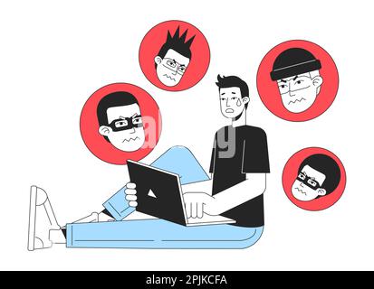 Online scams line concept vector spot illustration Stock Vector