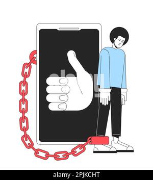 Being chained to smartphone line concept vector spot illustration Stock Vector