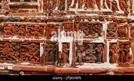 War Scenes of Mahabharata depicted  on the Shyam Rai Temple, Bishnupur, West Bengal, India. Stock Photo