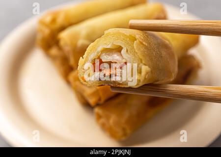 Crispy Spring Rolls with Vegetables Stock Photo