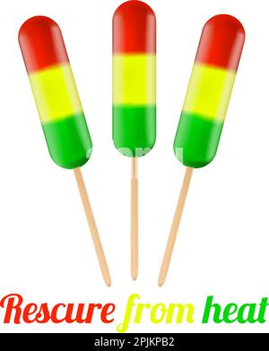 Three bright sweet ice-creams like a rescue from heat. Vector illustration Stock Vector