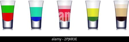 Five colorful cocktails with bright colors. Design concept applicable for restaurant or bar menu. Stock Vector