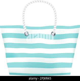Stripped big beach bag with blue and white stripes and rope handle. Vector illustration on white background Stock Vector