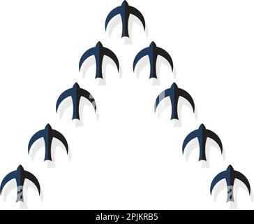 Flock of black birds flying in a strict order. Vector illustration Stock Vector