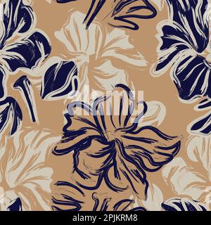 Seamless classic premium pattern with hand drawn watercolor flowers with brush strokes. Luxury botanical watercolor illustration and background Stock Vector