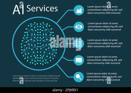 Artificial intelligence design concept with neural network like a human brain getting and handling information. Applicable for artificial intelligence Stock Vector