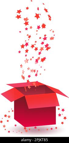 Red prize box with stars explosion that informs gamer that he won a game. Applicable for cards, banners of gambling games. Isolated vector illustratio Stock Vector