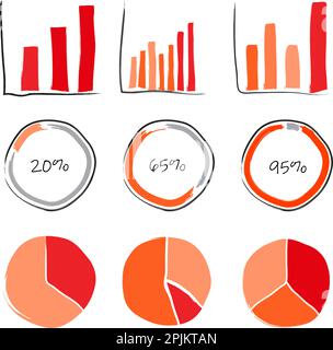 Set of infographics or dashboard elements in hand drawn style. Applicable for presentation, performance, financial reports. Vector illustration. Stock Vector