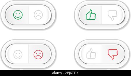 Set of buttons with smiles and like and dislike. Can be used in social poll or social networks. Customer can choose like or dislike. Vector illustrati Stock Vector