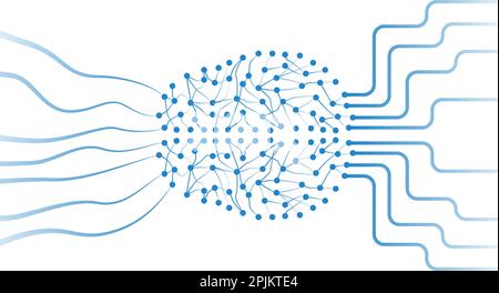 Deep learning artificial neural networks that form shape as human brain. Neural network handles data on input and gives result on output Stock Vector