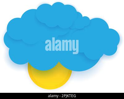 Red sun and blue clouds. Birds are flying in front of clouds. Paper cut style vector illustration. Applicable for weather report illustration Stock Vector