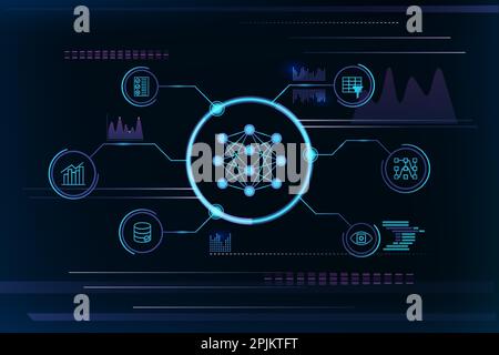 AI design concept or background. Artificial neural network connected to business services. Artificial intelligence tools for business. Vector illustra Stock Vector