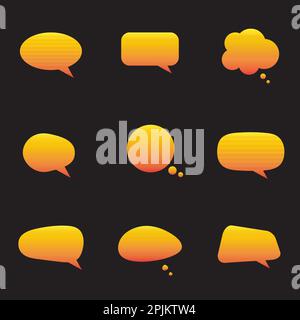 Set of speech bubbles on the black background. Yellow and orange color gradient. Vector illustration Stock Vector