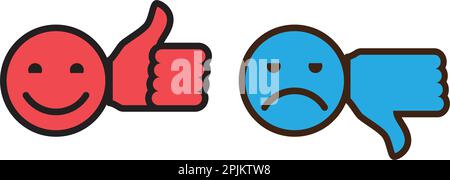 Two smile icons that demonstrate two opposite opinions or choices - like, dislike, love, hate. Can be used in social poll or social networks. Customer Stock Vector