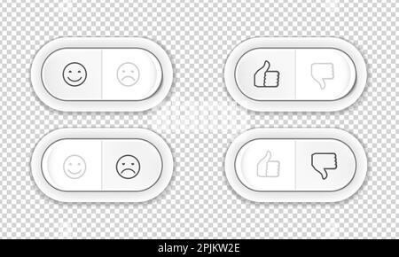 Set of buttons with smiles and like and dislike. Can be used in social poll or social networks, in web design ui. Customer can choose like or dislike. Stock Vector