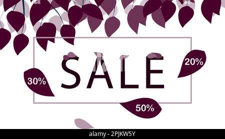 Sale flyer template. Leaves are falling from bush branches. Applicable as poster, flyer, card, label, background, banner. Special seasonal offer. Disc Stock Vector