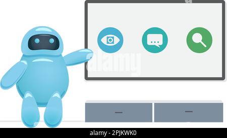 Bot in the conference room presenting cognitive services. Artificial intelligence design concept that illustrate machine learning process or cognitive Stock Vector