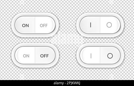 Set of realistic power switch buttons. Can be used as web design elements in desktop or mobile user interface (ui). Realistic vector illustration. Stock Vector