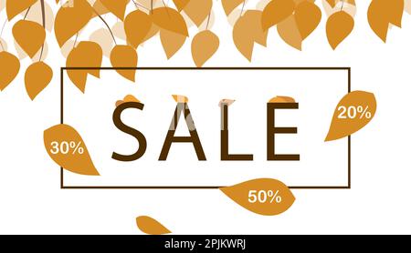 Sale flyer template. Leaves are falling from bush branches. Applicable as poster, flyer, card, label, background, banner. Special seasonal offer. Disc Stock Vector