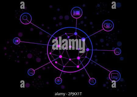 AI design concept or background. Artificial neural network connected to business services. Artificial intelligence tools for business. Vector illustra Stock Vector