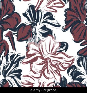 Seamless classic premium pattern in red with hand drawn watercolor flowers with brush strokes. Luxury botanical watercolor illustration and background Stock Vector