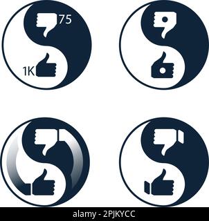 Set of social media or social network like icons. Like and dislike inside yin yang symbol. Illustration of social vote and opinions about post, video Stock Vector