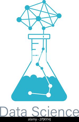 Data science or machine learning research as chemical experiment. Explosion as neural network brain above the flask. AI or deep learning concept. Vect Stock Vector