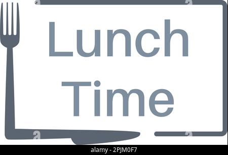 Lunch time text with fork and knife on white background. Applicable as part of restaurant, cafe lunch menu. Vector illustration Stock Vector