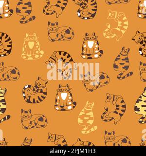 Cute cartoon cats vector illustration seamless pattern Stock Vector