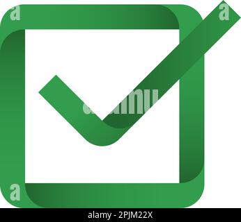 Check mark icon in a box or square. Gradient green colored symbol. Checkmark as tape, band, strip. Ok sign, icon. Flat vector iilustration. Stock Vector