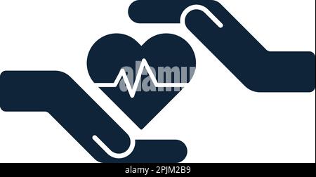Hands and palms and heartbeat, pulse inside heart shapes. Health care, love, attention symbol. Human health medical support icons. Health care or prot Stock Vector