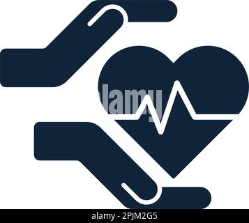 Hands and palms and heartbeat, pulse inside heart shapes. Health care, love, attention symbol. Human health medical support icons. Health care or prot Stock Vector