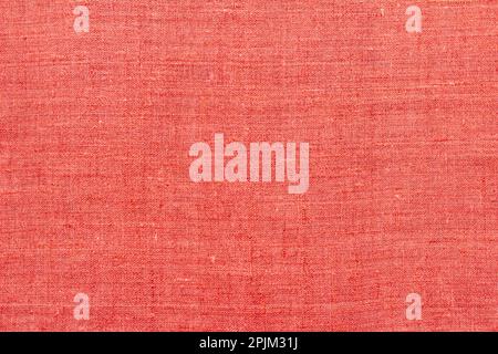 Bright red orange linen background or texture, linen fabric, top view, close up, horizontal Stock Photo