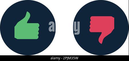 Like and dislike icon inside circle. Thumb up and down gestures that demonstrate choice, approvement or rejection. Stock Vector