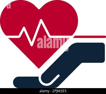 Hands and palms and heartbeat, pulse inside heart shapes. Health care, love, attention symbol. Human health medical support icons. Health care or prot Stock Vector
