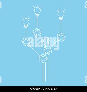 Gear cogs and lamp bulbs demonstrate business process. Lamps and cogwheels template for infographics. Progress, process, collaboration illustration. V Stock Vector