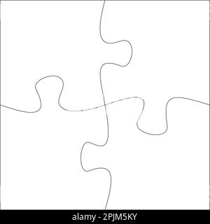 Four jigsaw pieces template. 4 puzzle pieces connected together. Jigsaw or puzzle elements template. Flat vector illustration Stock Vector