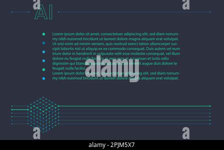 AI, artificial intelligence or machine learning infographics elements, presentation page. Artificial intelligence cube, deep learning neural network i Stock Vector
